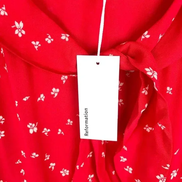 NWT ReformationTalleen Floral Tie-Neck Midi-Dress